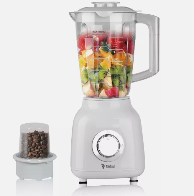 GLASS JUG Blender & Grinder WHITE, Jug: 1.5L Grinder: 100g, 500W